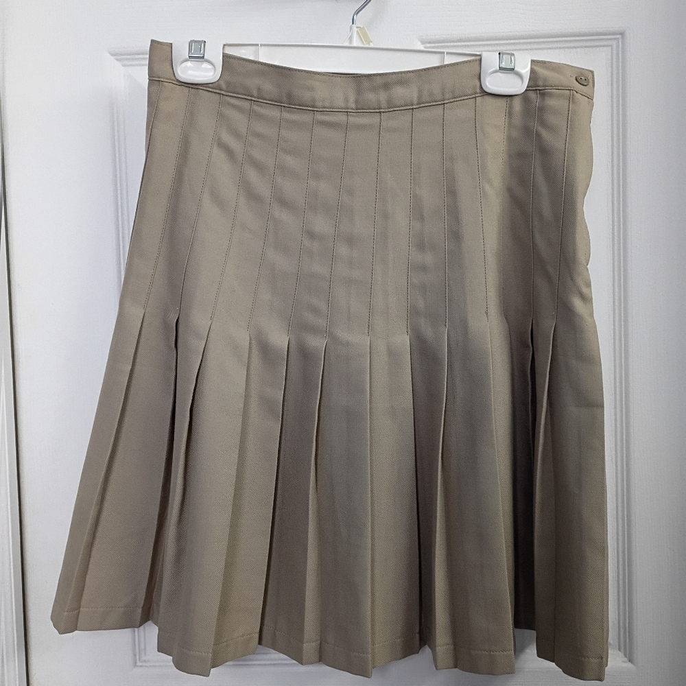 Lands' End Classic Khaki Pleated Skirt